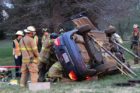 A car veered off the road and flipped over in Rosslyn during the evening rush hour