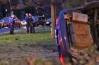 A car veered off the road and flipped over in Rosslyn during the evening rush hour