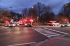 A car veered off the road and flipped over in Rosslyn during the evening rush hour