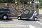An electric vehicle was involved in an apparent rear-end collision on Columbia Pike