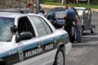 An electric vehicle was involved in an apparent rear-end collision on Columbia Pike