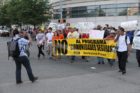 Pro-immigrant demonstrators march to a rally in Courthouse