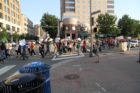Pro-immigrant demonstrators march to a rally in Courthouse
