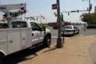 The traffic light at Army Navy Drive and S. Hayes Street is dark due to an accident