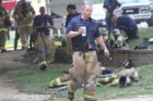 Firefighters battle an apartment fire in Ft. Myer Heights