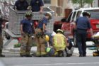 Firefighters and paramedics rescue an injured construction worker in Ballston