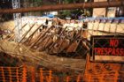 A retaining wall partially collapsed at an apartment construction site in Rosslyn