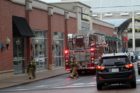 Firefighters battled a blaze on the 4th floor of the Pentagon Row apartments Thursday evening