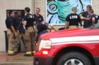 Firefighters battled a blaze on the 4th floor of the Pentagon Row apartments Thursday evening