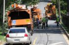 Tree crews work to clear a large downed tree at Rock Spring Road and N. Wakefield Street