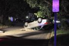 A car flipped on its roof after an accident in Ashton Heights last night (photo courtesy @dadonymous)