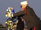 "Arlington, Virginia" wreath in the shadows of the Air Force Memorial