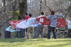 Sign spinners practicing near Columbia Pike