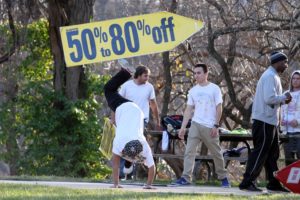 Sign spinners practicing near Columbia Pike