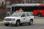 A cyclist was struck by a Metrobus on S. Glebe Road Tuesday morning