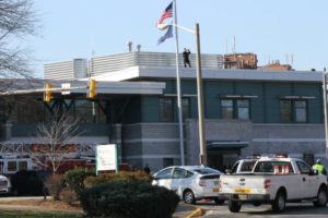 Security on roof of Fire Station No. 5 for presidential visit