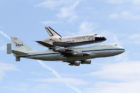 Space shuttle Discovery, as seen from the Air Force Memorial