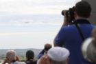 Space shuttle Discovery, as seen from the Air Force Memorial