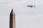 Space shuttle Discovery, as seen from the Air Force Memorial