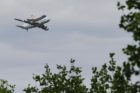 Space shuttle Discovery, as seen from the Air Force Memorial