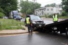 A tractor trailer lost its wheels on S. Glebe Road Monday morning