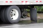 A tractor trailer lost its wheels on S. Glebe Road Monday morning