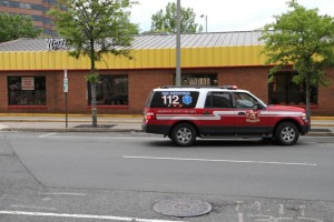 Arlington County EMS supervisor on the scene of a burn injury at the Courthouse Wendy's