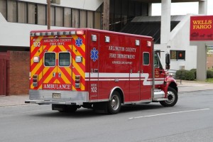 Arlington County ambulance on the scene of a burn injury at the Courthouse Wendy's