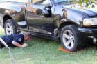 Two cyclists were seriously injured by an out-of-control pickup truck on Four Mile Run Drive