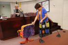 County Board Chair Mary Hynes' chair was "yarn bombed"