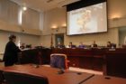 County Board Chair Mary Hynes' chair was "yarn bombed"