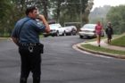 A police officer keeps watch during Walk and Bike to School Day 2012 at Oakridge Elementary School