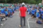 Ultramarathoner Michael Wardian talks to students for Walk and Bike to School Day 2012 at Oakridge Elementary School