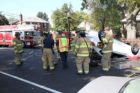 A car flipped on its roof near Patrick Henry Elementary School