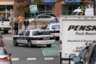 Police block the street outside the county government building in Courthouse