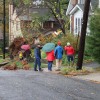 Neighbors look at a large tree that fell in the front yard of a home in Lyon Park