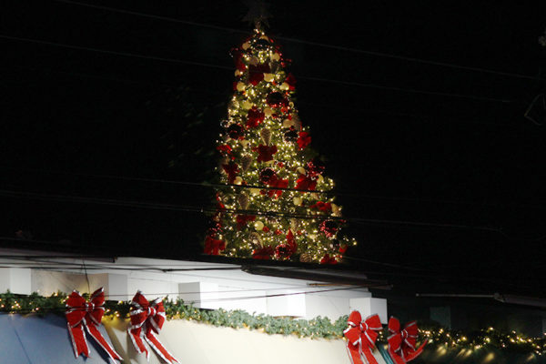 Christmas tree on top of Lee Heights Shops