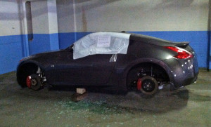 Wheels stolen in the Riverhouse parking garage (photo courtesy Dan D.)