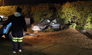 A car crashed through a row of bushes next to the entrance to the Arlington National Cemetery Metro station