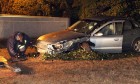 A car crashed through a row of bushes next to the entrance to the Arlington National Cemetery Metro station