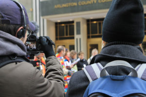 Same sex couples request marriage licenses in Arlington