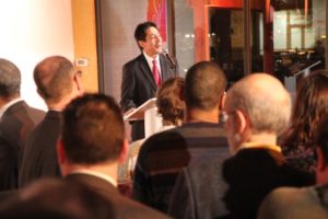 Walter Tejada speaks at a Ballston BID launch event