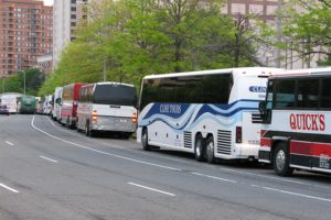 Tour buses in front of Pentagon City mall