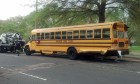 An SUV ran into two parked school buses on S. Hayes Street on 4/19/13