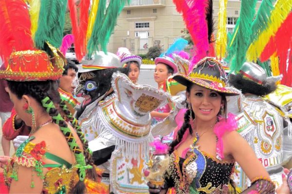 A Bolivian dance troupe outside St. George's Church in Virginia Square on Aug. 18 (photo courtesy @LemurFestival)