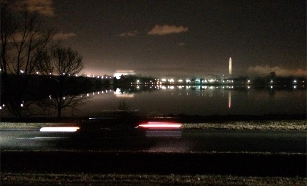 View of Washington, D.C. from the side of the GW Parkway at night