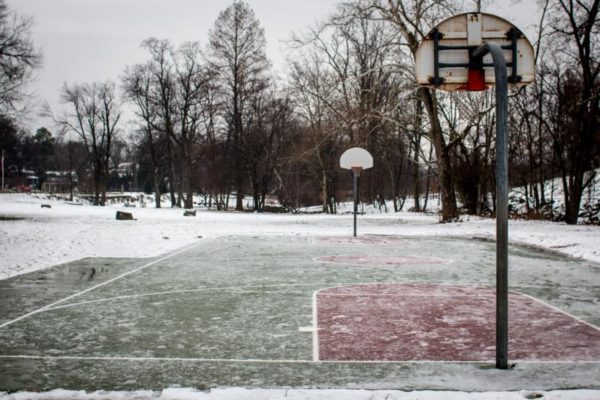 Snow-covered basketball court (Flickr pool photo by Ddimick)
