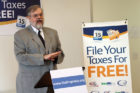 IRS tax specialist Loren Johnson speaks at Rep. Moran's free tax filing event