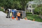 Gravel truck overturns in North Arlington