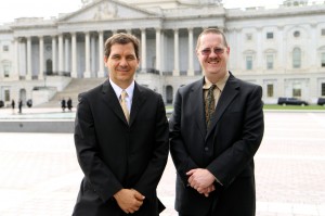 Arlington Career Center teachers Sean Kinnard, left, and Jeffrey Elkner spoke at the Capitol on Sept. 10, 2014 about their successes in career and technical education.